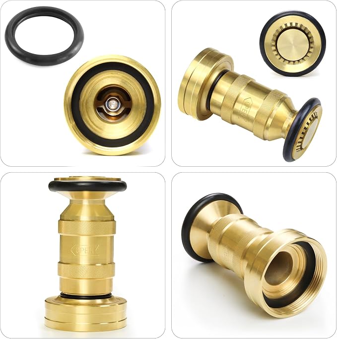 Fire Hose Nozzle 2" NPSH/NPT Brass Fire Equipment Spray Jet Fog,100 psi 75 gpm Heavy Duty Industrial Fog Nozzle