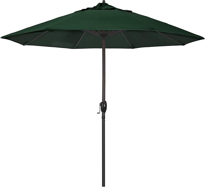 California Umbrella 9' Round Aluminum Outdoor Deck, Pool or Patio Umbrella, Crank Lift, Auto Tilt, Bronze Pole, Hunter Green Olefin