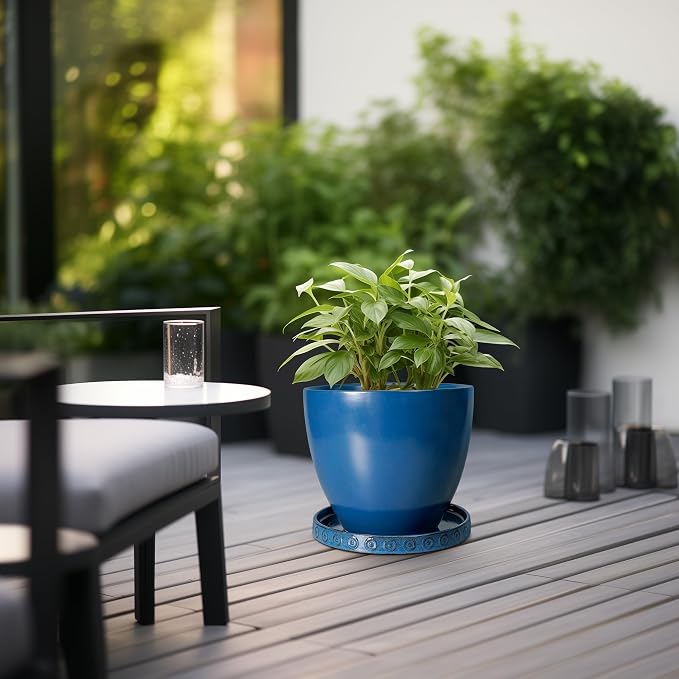 Eightpot Plant Pot Saucer - 11.4 Inch Plant Saucer for Outdoors Ceramic Plant Tray for Indoors No Holes Large Plant Drip Trays Round Flower Pot Saucer Plant Dishes to Catch Water Blue