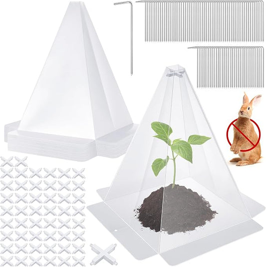 Garden Cloches for Plants, 50 Pack Plastic Small Plant Seedling Protector, Reusable Clear Bell Covers with 100pcs Metal Stakes, Mini Greenhouse Against Sun, Frost, Snails, Birds, 7.8" x 11"