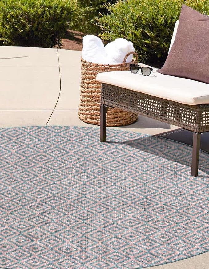 Unique Loom Jill Zarin Jill Zarin Outdoor Collection Area Rug - Costa Rica (13' Round, Pink and Aqua/Light Blue)