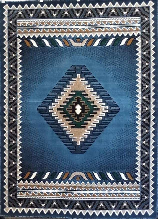 YHSF South West Native American Area Tribal Rug - Blue-Green, 5' x 7' | Easy-Clean, Soft & Durable Tribal Rug for Living Room, Bedroom, Kitchen & More - Stain-Proof Runner for Home Decor