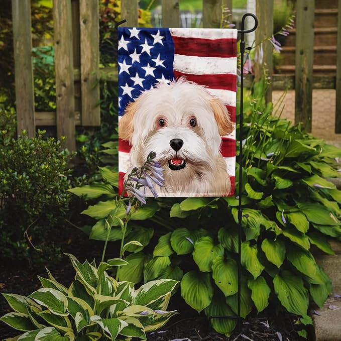Caroline's Treasures CK6394GF Alpine Spaniel American Flag Garden Flag Mailbox Flag Decorative Yard Flag Banner Outside Patio Artwork Yard Flower Beds, Garden Size, Multicolor