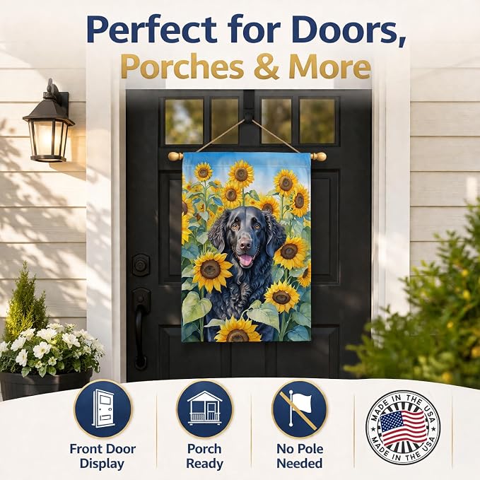Caroline's Treasures DAC6064CHF Curly-Coated Retriever in Sunflowers House Flag Large Porch Sleeve Pole Decorative Outside Yard Banner Artwork Wall Hanging, Polyester, House Size, Multicolor