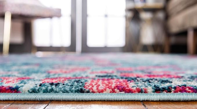Unique Loom Jardin Collection Colorful, Vibrant, Abstract, Modern Area Rug (9' 0 x 12' 0 Rectangular, Blue/ Pink)