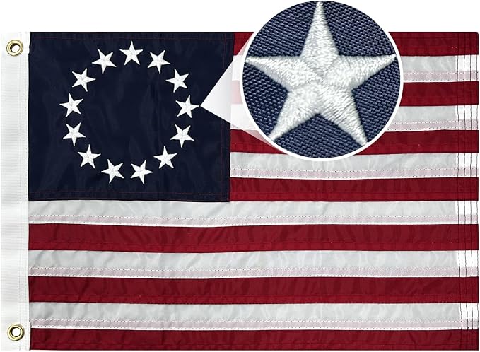 AMZFLAG Small Betsy Ross Flag 12X18 In for Boat, Embroidered 13 Stars Betsy Ross Original US Colonial Flag for 250th Anniversary 4th of July, Heavy Duty USA United States 13 Colonies Flag with 2 Brass Grommets