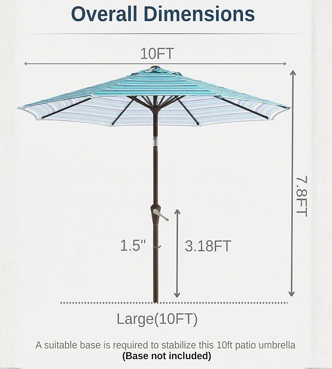 10FT Patio Umbrella, Outdoor Umbrella with Push Button Tilt and Crank, 8 Sturdy Ribs, UV Protection & Waterproof Market Umbrella for Pool, Backyard, Beach,Deck