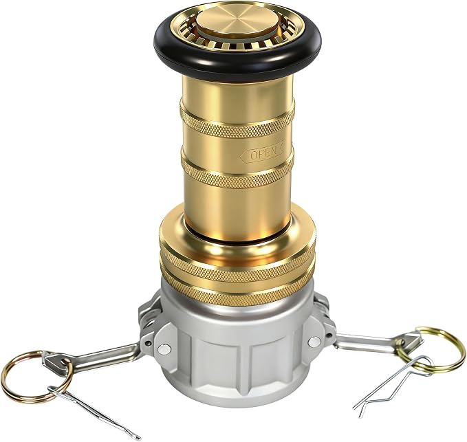 2" NPSH Aluminum Camlock Fitting Coupling With Brass Fire Hose Nozzle 2 inch Fire Equipment Constant Flow Heavy-Duty Industrial Fog Nozzle