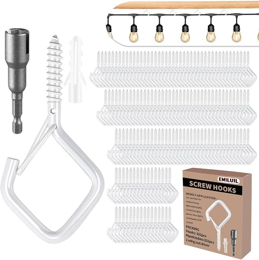 102 PCS Metal White Eye Screw Hooks for Hanging Heavy Duty.Windproof Ceiling Hooks for Hanging Plants,Cup,Wind Chime,Bird Feeders,Christmas String Lights at Indoor&Outdoor 2.2 Inch