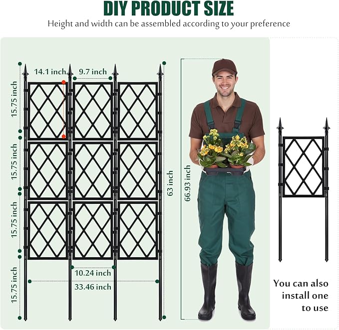 WellSign Garden Trellis for Climbing Plants Outdoor 5.25 FT, Iron Pipe Metal Support Wall Tall Plant Trellis Lattice Fence Plant Support with Garden Twist Tie for Ivy Vines Rose