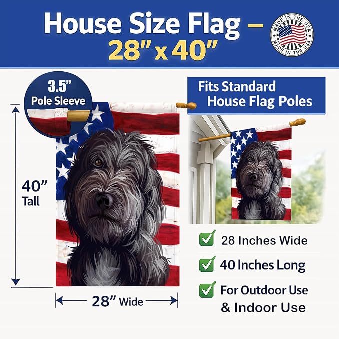 Caroline's Treasures CK6601CHF Lagotto Romagnolo American Flag House Flag Large Porch Sleeve Pole Decorative Outside Yard Banner Artwork Wall Hanging, Polyester, House Size, Multicolor