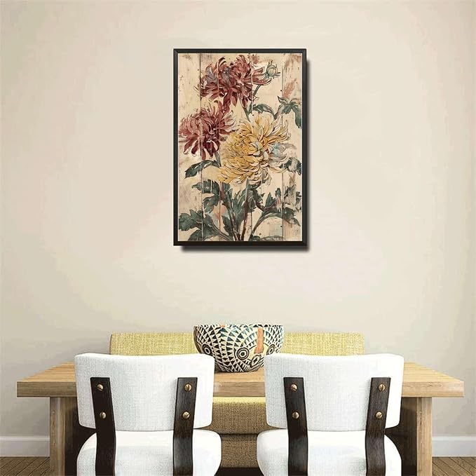 Metal Sign Tin Sign Vintage Autumn's Antique Beauty Chrysanthemum Tin Sign for Vintage Rustic Charm and Shabby Chic Bar Signs for Home Decor for Club 8×12 Inches with Metal Frame