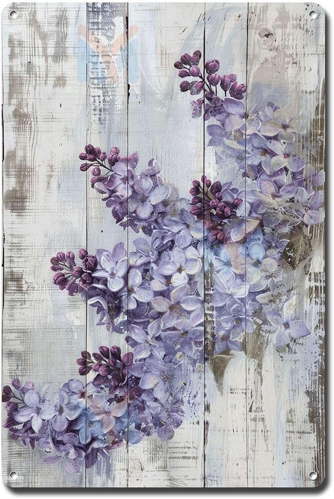 Metal Sign Tin Sign Vintage Wall Art Antique Spring Lilacs Tin Sign for Shabby Chic Gardens Soft Purple Hue Displays and Corrosion Res Bar Signs for Home Bar for Home Decor 6×8 Inches