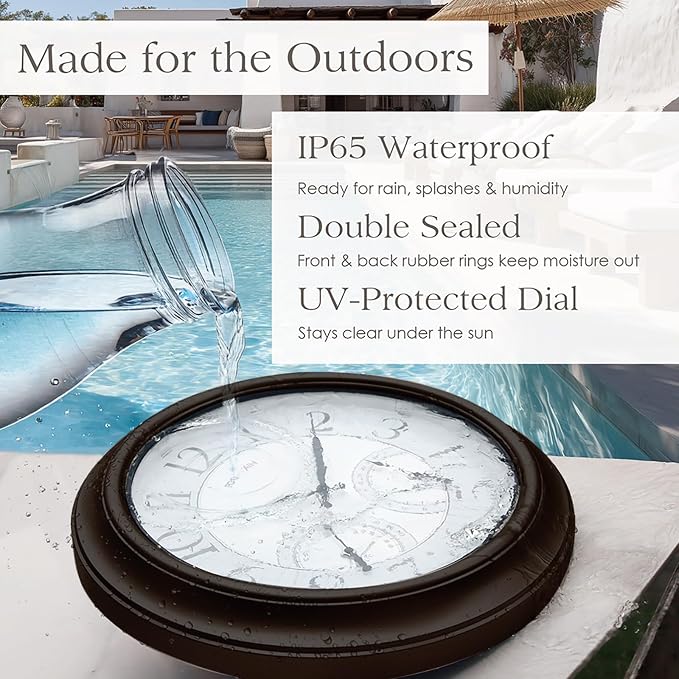 24" Jameson in/Outdoor Lighted Clock, Self-Illuminated, Waterproof, 3 in 1 Weather Station (Thermometer & Hygrometer), Metal Clock, Oil Rubbed Bronze Finish(Night Light)