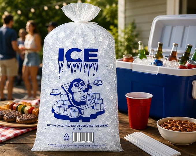 Ice Bag 20 lb 14" x 27" 250 Count | Twist Ties Included | Heavy Duty Storage Bags | Retail Sales, Parties, Camping & Food Cooling | LDPE Plastic Bags | Bits N Things