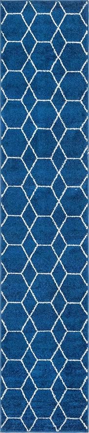 Unique Loom Trellis Frieze Collection Area Rug - Geometric (2' x 10' Runner, Navy Blue/ Ivory)