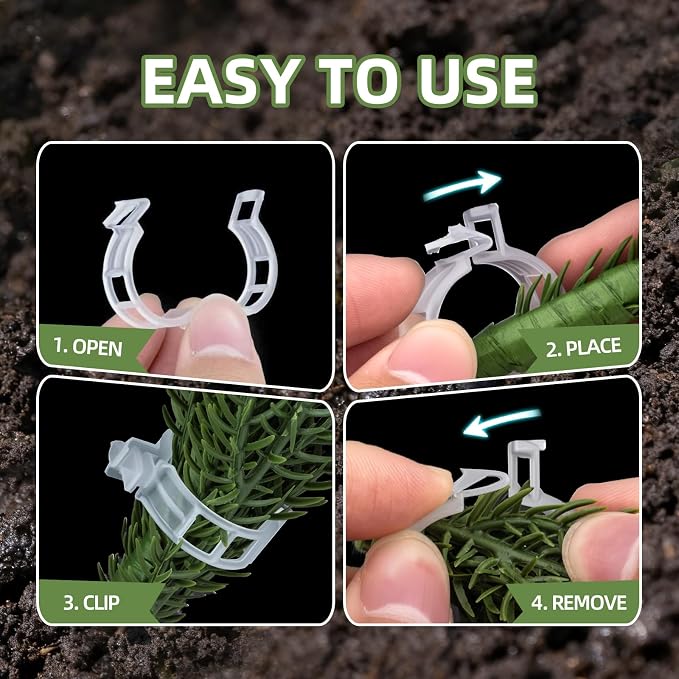 CLEANGOR 300Pcs Plant Clips, Plant Support Clips Plastic Trellis Clips | Garden Plant Clips for Tomatoes, Cucumbers, Vines, Reusable Garden Clips Tomato Clips, Gardening Supplies to Grow Upright