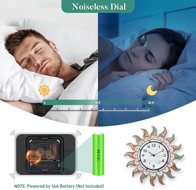 Outdoor Clock with Thermometer and Hygrometer Combo, 13 Inch Bronze Sun Outdoor Wall Clock Waterproof, Silent No-Ticking Outdoor Clocks for Patio, Living Room, Kitchen, Garden