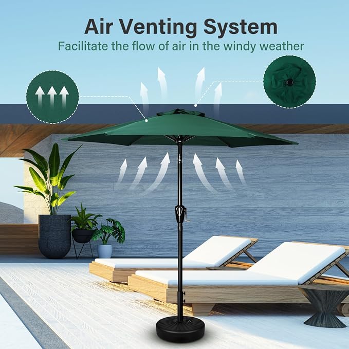 Simple Deluxe 2 Pack 7.5' Patio Umbrella Outdoor Table Market Yard Umbrella with 6 Sturdy Ribs for Backyard, Pool, Garden, Deck, Green