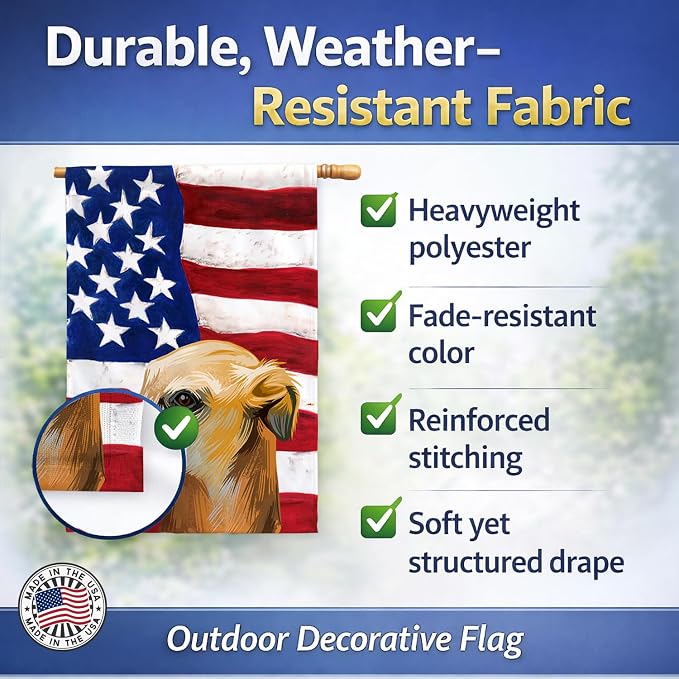Caroline's Treasures CK6530CHF Galgo Espanol Dog American Flag House Flag Large Porch Sleeve Pole Decorative Outside Yard Banner Artwork Wall Hanging, Polyester, House Size, Multicolor