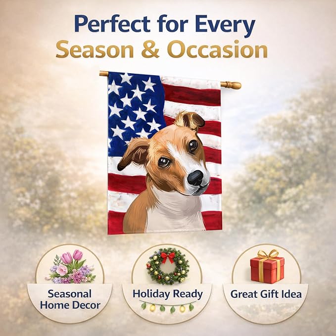 Caroline's Treasures CK6647CHF Plummer Terrier American Flag House Flag Large Porch Sleeve Pole Decorative Outside Yard Banner Artwork Wall Hanging, Polyester, House Size, Multicolor