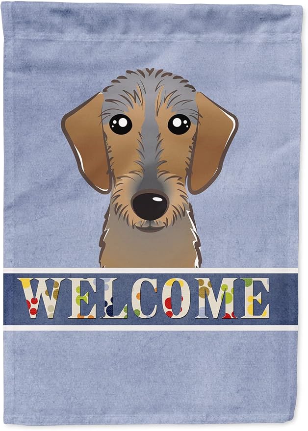 Caroline's Treasures BB1419GF Wirehaired Dachshund Welcome Garden Flag, Blue Mailbox Flag Decorative Yard Flag Banner Outside Patio Artwork Yard Flower Beds, Garden Size, Multicolor