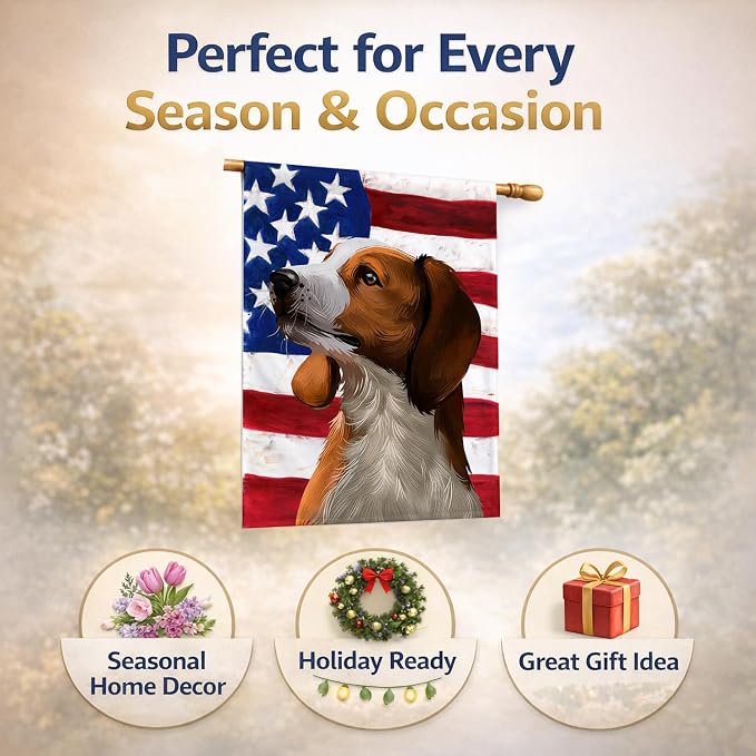 Caroline's Treasures CK6397CHF American English Coonhound American Flag House Flag Large Porch Sleeve Pole Decorative Outside Yard Banner Artwork Wall Hanging, Polyester, House Size, Multicolor
