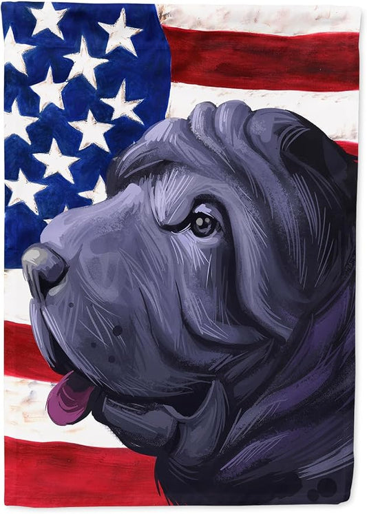 Caroline's Treasures CK6620CHF Miniature Shar Pei Dog American Flag House Flag Large Porch Sleeve Pole Decorative Outside Yard Banner Artwork Wall Hanging, Polyester, House Size, Multicolor