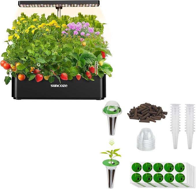 SUNCOZE Hydroponics Growing System Kit 12 Pods & 160pcs Hydroponic Pods Supplies