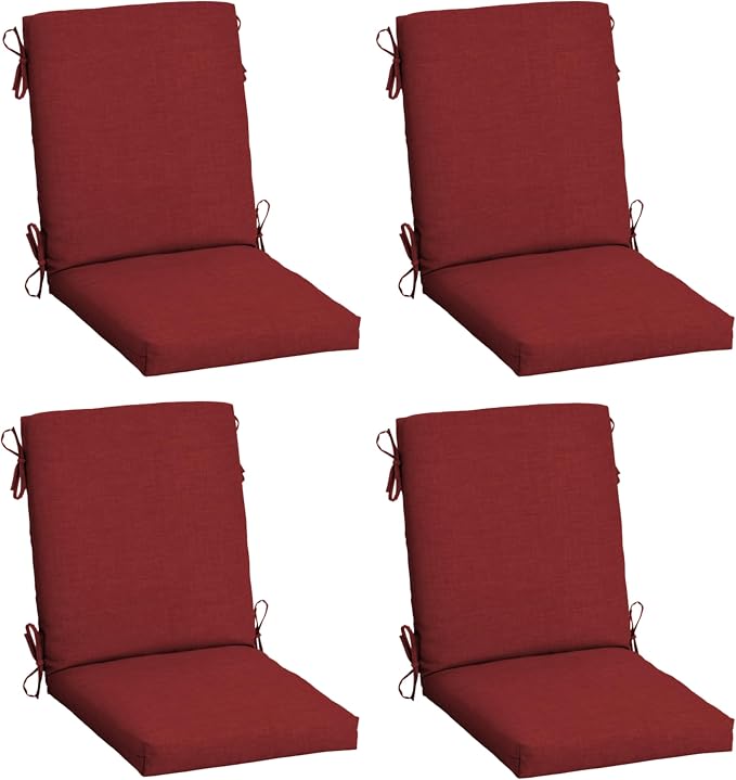 Arden 4-Pack Outdoor Patio Dining Chair Cushion, 20 x 44, Rain-Proof Seat Pad, Fade-Resistant Outdoor Cushion Ruby Red Leala