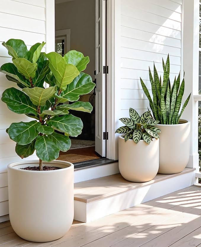 homenote Flower Pots 13/11.5/10 Inch,Large Plant Pots Indoor with Drainage,Plastic Pots for Plants,Garden Pots for Outdoor,Large Planters for Indoor Plants,Big Plastic Planter,White(3 Pcs)