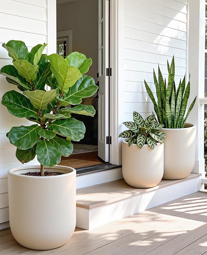 homenote Flower Pots 13/11.5/10 Inch,Large Plant Pots Indoor with Drainage,Plastic Pots for Plants,Garden Pots for Outdoor,Large Planters for Indoor Plants,Big Plastic Planter,White(3 Pcs)