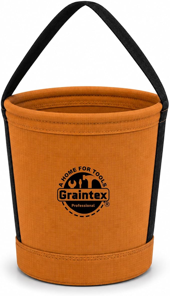 Graintex Canvas Utility Bucket 12"x10"x15". Tapered Tool Bucket, Reinforced Base & Carry Handle, Ripstop Canvas, Multi-Purpose Bag for Jobsite, Gardening, Home Use - Tan