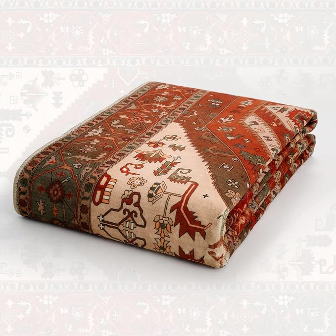 SERISSA 2x3 Washable Non Slip Boho Small Area Rug for Entryway | Ultra Soft Vintage Oriental Carpet Low-Pile Terracotta Green Indoor Mat for Bedroom Kitchen Bathroom Entrance Floor