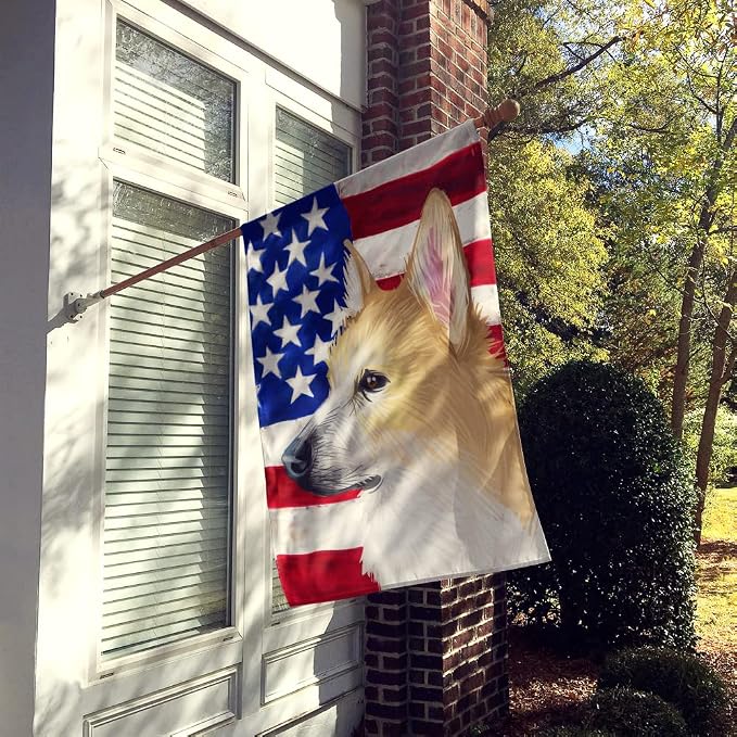 Caroline's Treasures CK6630CHF Norwegian Buhund Dog American Flag House Flag Large Porch Sleeve Pole Decorative Outside Yard Banner Artwork Wall Hanging, Polyester, House Size, Multicolor