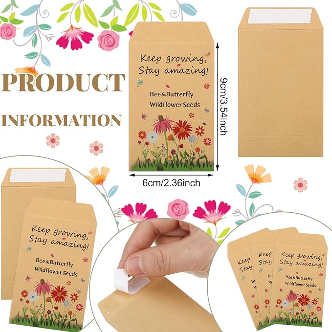 Ctosree 48 Sets Back to School Gifts to Student from Teacher Wildflower Seed Packets Keep Growing Stay Amazing Self Adhesive Seed Envelopes Small Seeds Storage Packets for Return School Party Favors