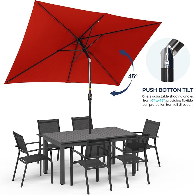 Wisteria Lane 6.5' x 10' Patio Umbrella, Rectangular Patio Umbrella, Metal Pole Square Outdoor Umbrella with Crank and Push Button Tilt, Large Outdoor Umbrella with Polyester Canopy