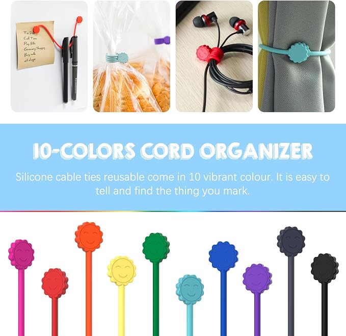 Rich&Ray Reusable Silicone Twist Ties, Magnetic Cable Ties with Strong Magnet for Organizing Cables, Hanging Stuff, Used in Many Ways or Just for Fun (6C - 6pack)
