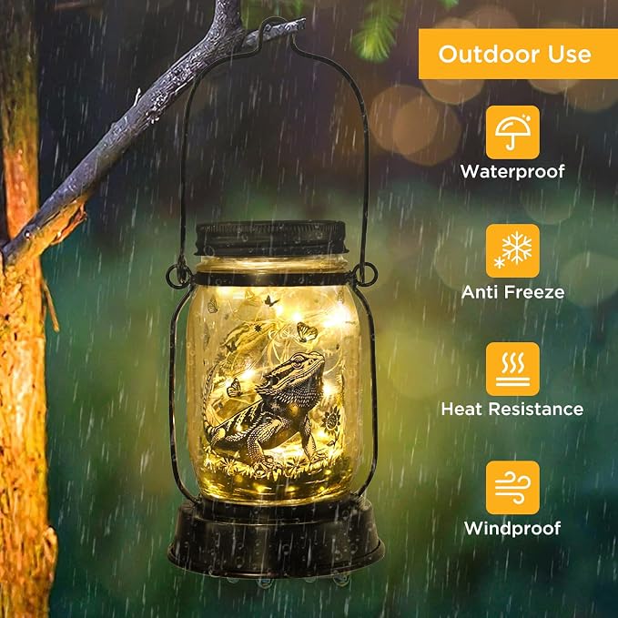 kyoryuger Bearded Dragon Gifts for Women/Men Bearded Dragon Solar Lanterns Mom Birthday Animal Lovers Lantern Animal Memorial Lights Solar Garden Decoration for Yard, Patio,Backyard,Porch Torches