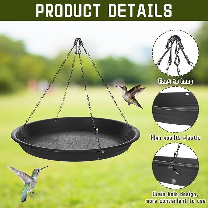Briwooody 2 Sets 16.7" Bird Seed Catcher Tray Platform Bird Feeder Large Hanging Tray Fits Most Feeders Catches Most Falling Seed and Husk Outdoor Yard Garden Backyard for Attracting Birds, Black
