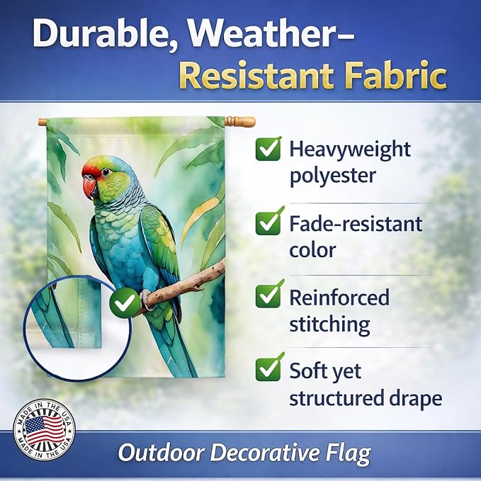 Caroline's Treasures African Ringneck Parrot House Flag Large Porch Sleeve Pole Decorative Outside Yard Banner Artwork Wall Hanging, Polyester, House Size, Multicolor