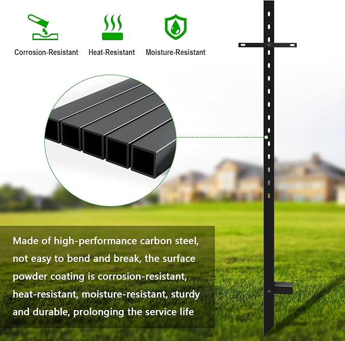 2 Pcs 46 Inches Yard Signs T-Bar Sign Stakes, Black Steel Powder Coated Sign Posts for Outside, Heavy Duty Metal Stake Yard Sign Holder for Outside Outdoor Lawn Bar Parking Garage Event