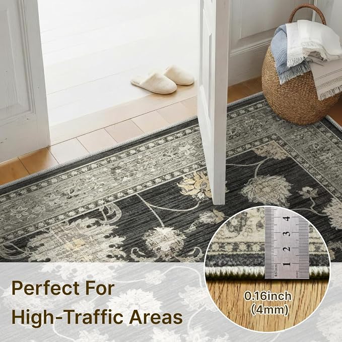 2x3 Area Rug Washable Vintage: Non Slip Throw Rugs for Entryway | Indoor Door Mat for Kitchen Soft Low Pile Thin Small Carpet for Hallway Bedroom Dining Room Home Office Decor