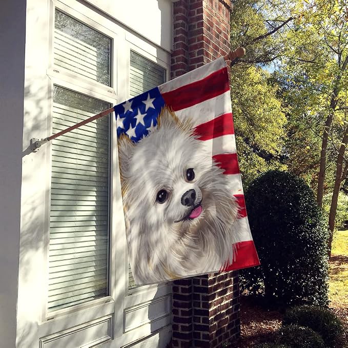Caroline's Treasures CK6581CHF Japanese Spitz American Flag House Flag Large Porch Sleeve Pole Decorative Outside Yard Banner Artwork Wall Hanging, Polyester, House Size, Multicolor