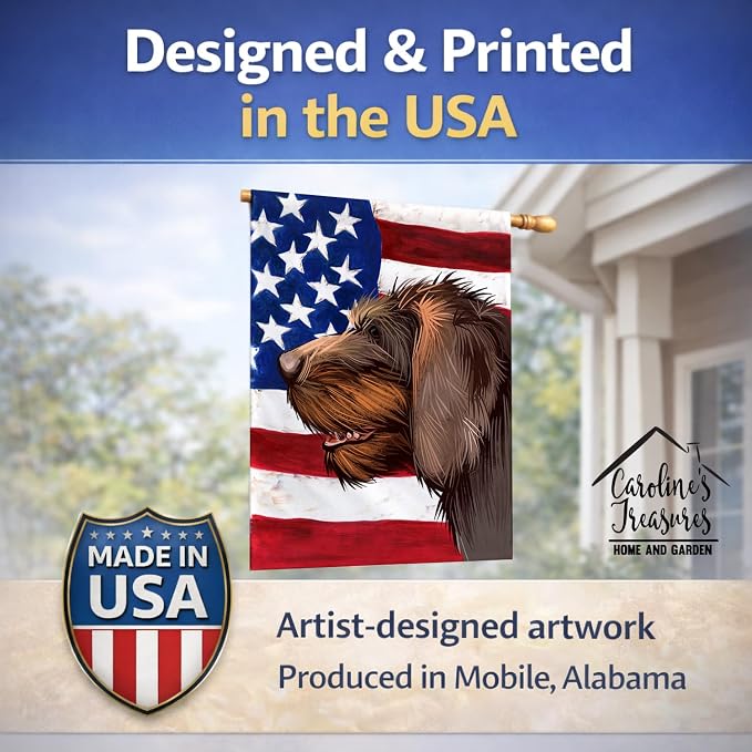 Caroline's Treasures CK6484CHF Cesky Fousek Dog American Flag House Flag Large Porch Sleeve Pole Decorative Outside Yard Banner Artwork Wall Hanging, Polyester, House Size, Multicolor