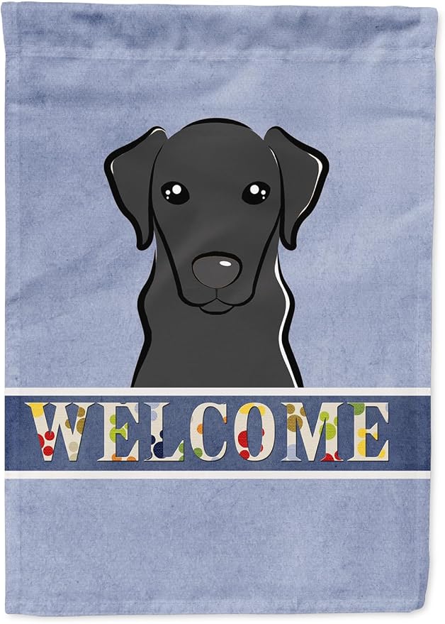 Caroline's Treasures BB1421GF Black Labrador Welcome Garden Flag, Blue Mailbox Flag Decorative Yard Flag Banner Outside Patio Artwork Yard Flower Beds, Garden Size, Multicolor