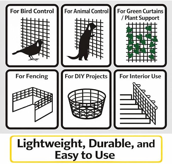 Heavy-Duty Plastic Mesh Netting, Black, 35.4 x 197 in (90cm x 5m), 3mm Grid, Recycled Plastic, Cut-to-Size, Multi-Purpose for Gardening & Fencing