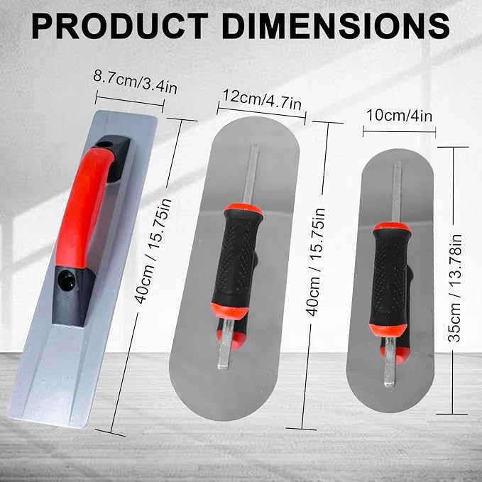 3 Pack Concrete Hand Tool Set, Masonry Hand Tool Set Include Cement Magnesium Hand Float, Stainless Steel Pool Trowels, Concrete Finishing Trowels for Masonry, Stucco Repair & Plastering