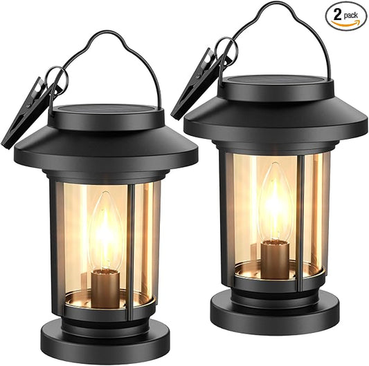 Greluna Solar Lantern Outdoor, Waterproof Candle Style Bulb Solar Hanging Lights, Auto On/Off Decorative Garden Lights for Patio Yard Porch Pool Pathway Camping Tabletop Decor