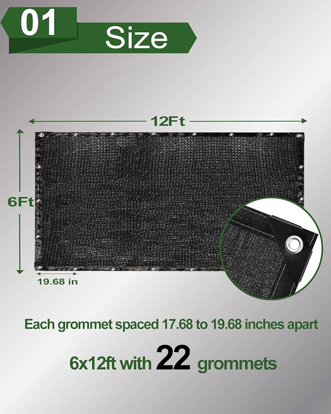 vensovo 90% Shade Cloth Netting with Grommets,6x12 Ft HDPE Heavy Duty Shade Mesh for Outdoor Use, Chicken Coop, Dog Kennel Cover, Greenhouse